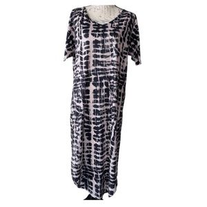 SHEIN Oversized V-Neck Long Patterned Midi Dress Cream Black Size M|6